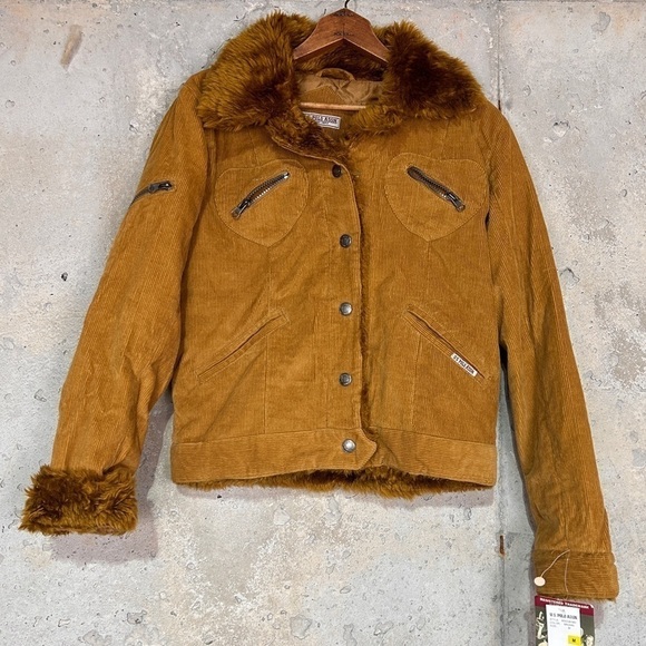 Y2k us polo assn. camel tan corduroy shearling zip up jacket medium nwt - Picture 1 of 9